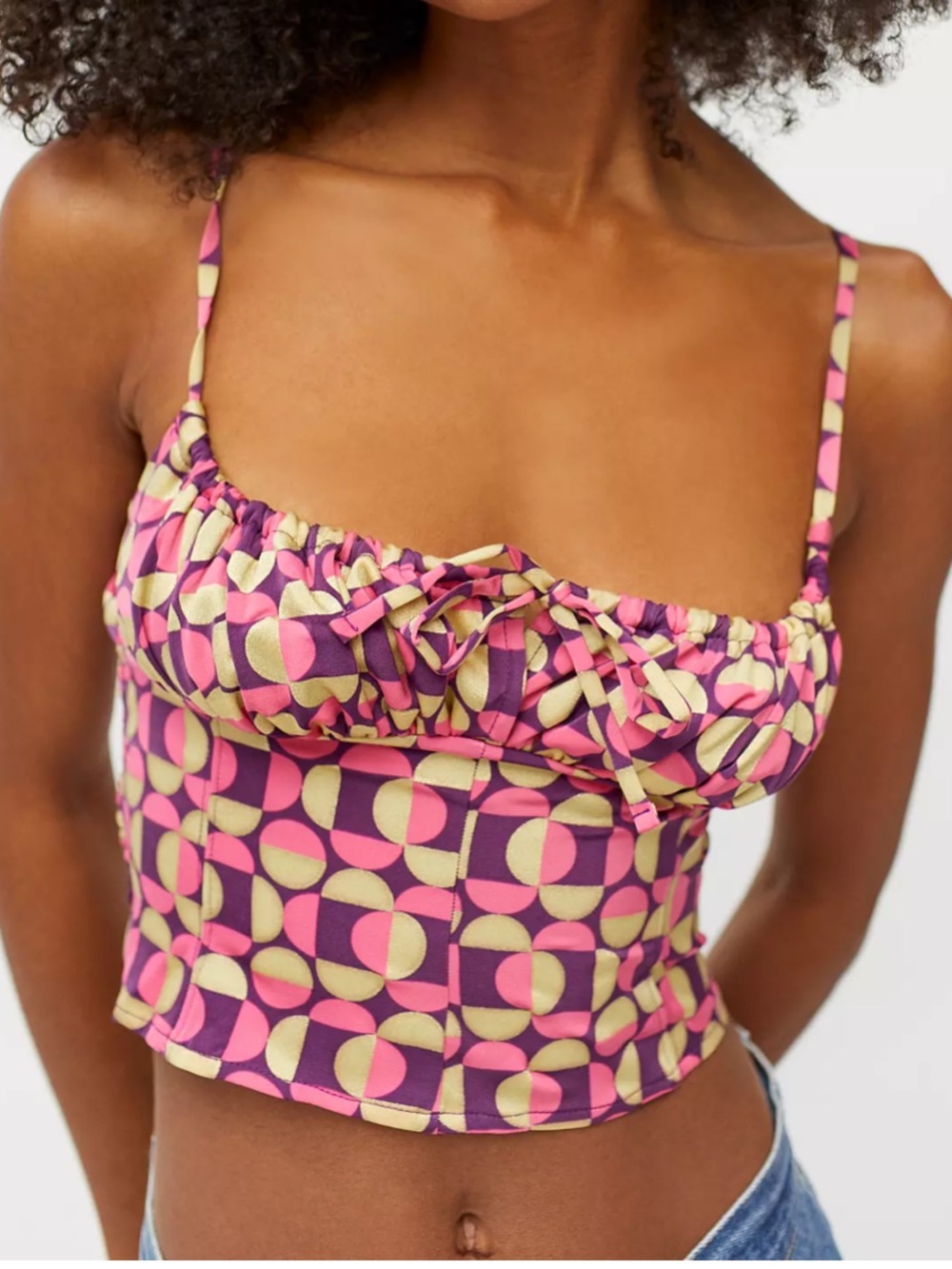 Urban Outfitters Pink and Gold Geo Tie-Front Cami